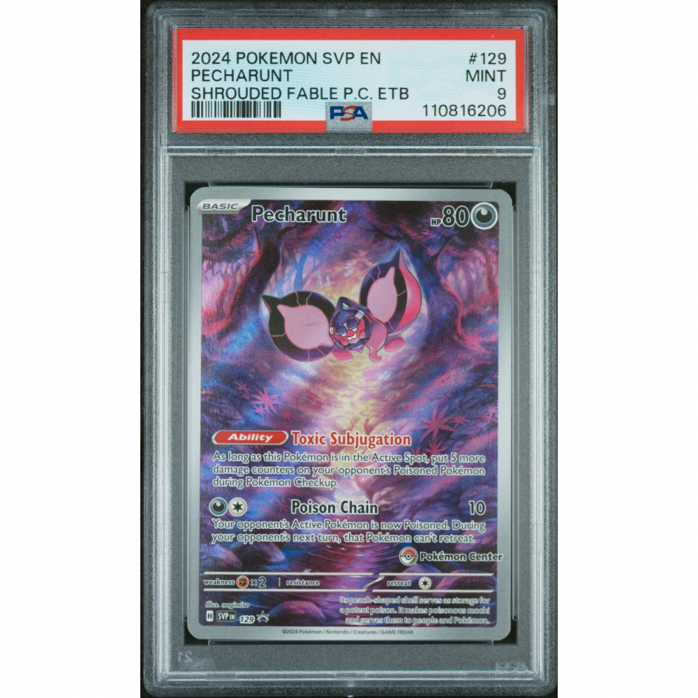 Pecharunt SVP 129- SV Black Star Promos / (Pokemon Center) PSA 9